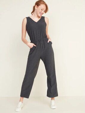 Breathe Old Navy V-Neck Wide-Leg Jumpsuit for Women, Size S, Charcoal Gray
